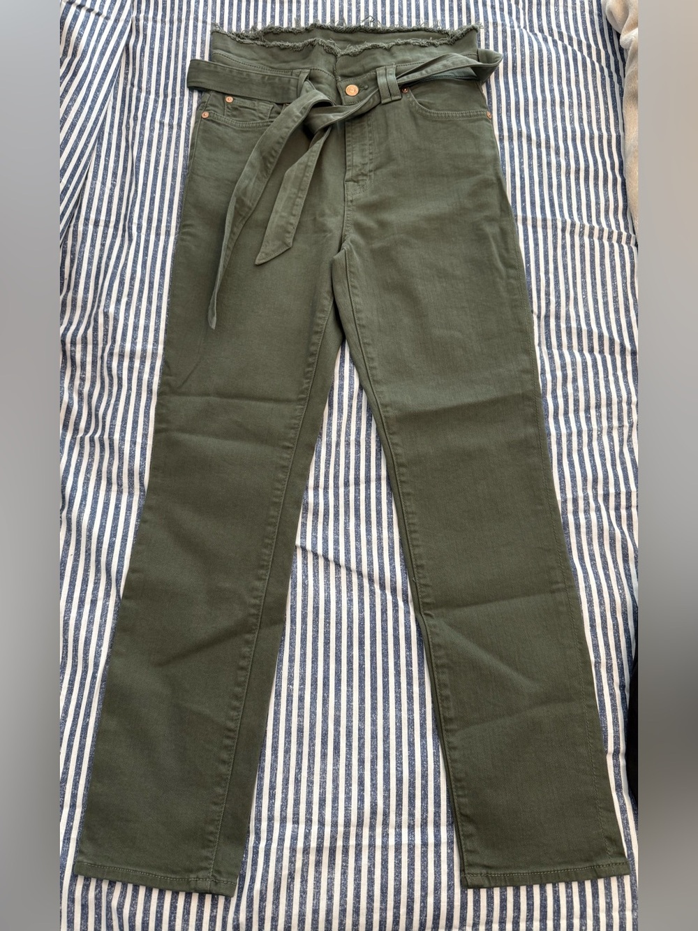 7 For All Mankind Olive Green Straight Leg Pants with Waist Tie